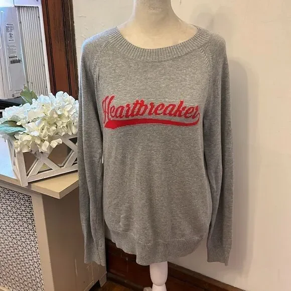 Rebecca Minkoff cotton long sleeve gray “heartbreaker” sweater Size XS EUC - Picture 2 of 10